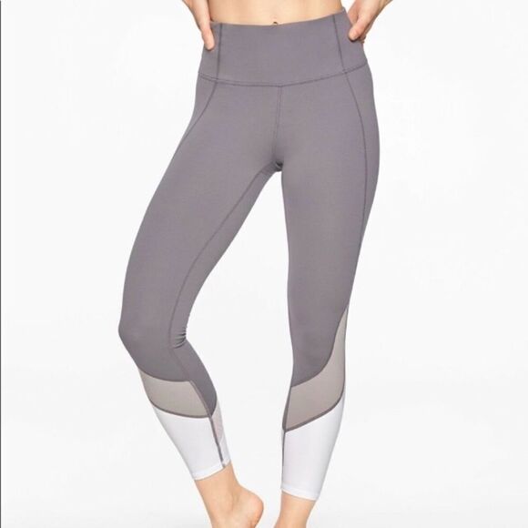 Athleta Colorblock High Rise 7/8 Yoga Gym Leggings Tights Grey White S - Picture 2 of 7